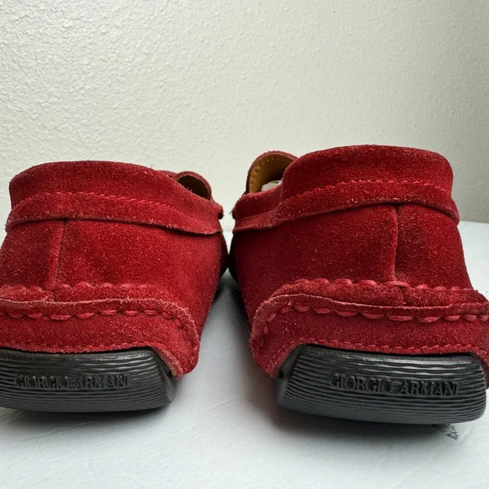 Giorgio Armani Driving Shoes Red Suede Size 8.5